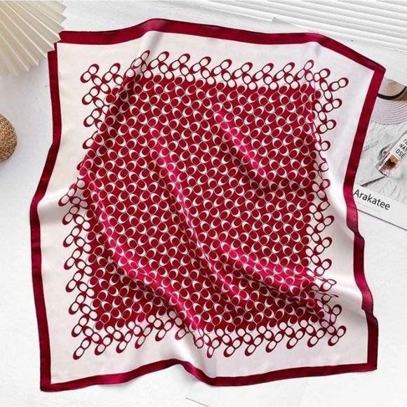 Red Women Twill Satin Silk Square Scarf/Shawl - Picture 3 of 4